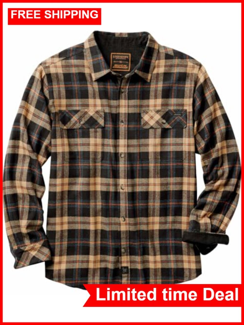 100% Cotton Brushed Flannel Plaid Button Down Long Sleeve Shirt